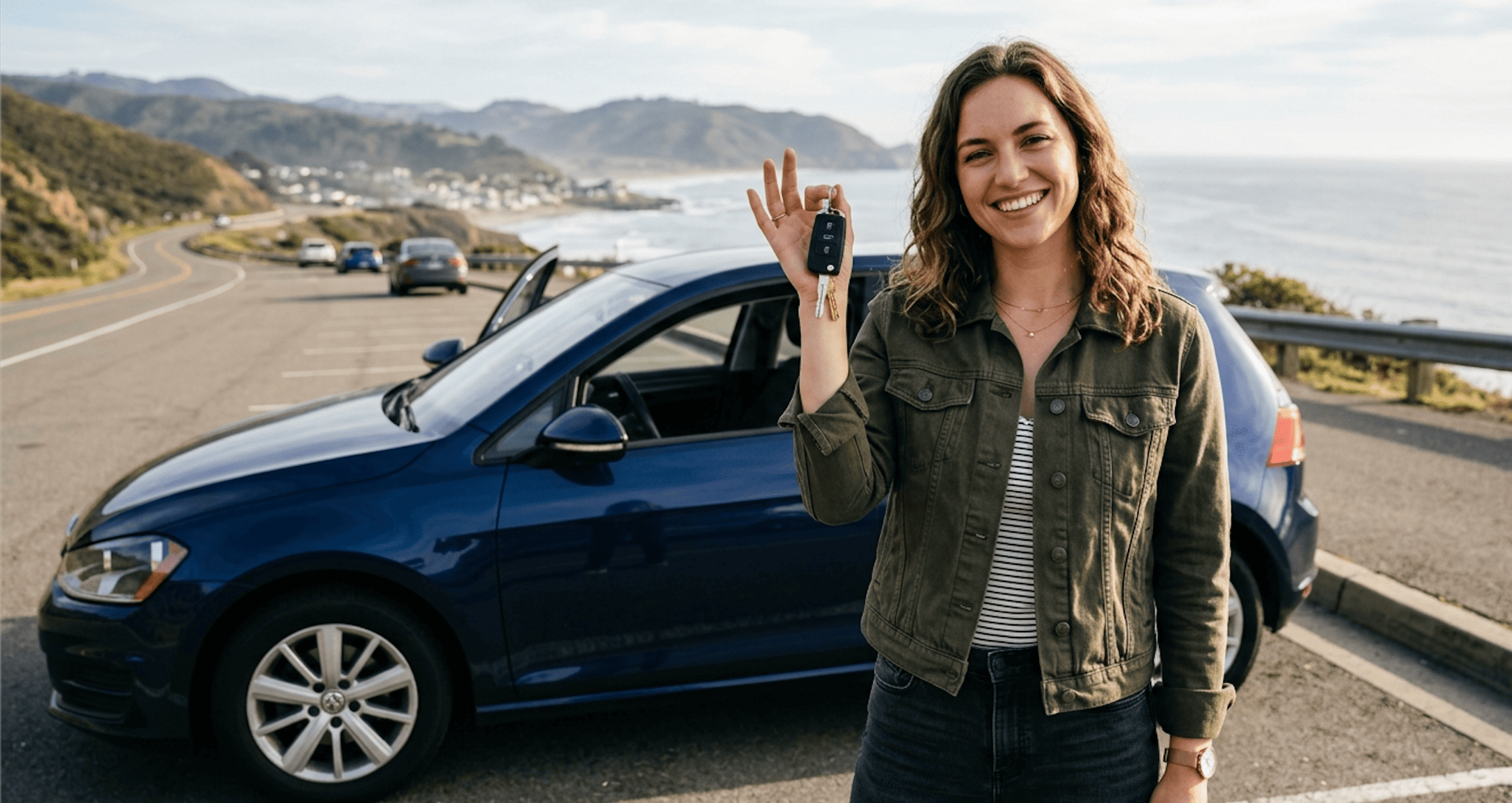 A confident driver holding car keys